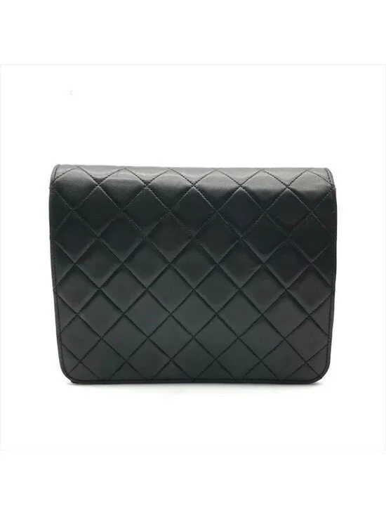 Chanel Quilted CC Logo Push Lock Lamb Leather Chain Shoulder Bag Black Purse - Picture 2 of 10